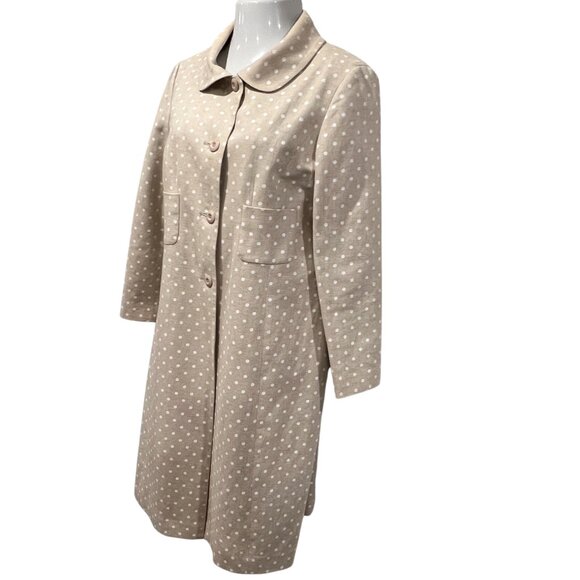Jessica Howard Vtg Polka Dot Linen Blend Coat, Tan White, 14 - Picture 8 of 10